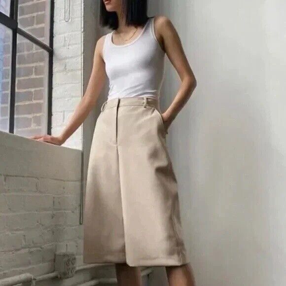 ARITZIA‎ Babaton Vegan Leather Wide Leg Culottes Soft Sand Sz.  6 - Picture 1 of 10